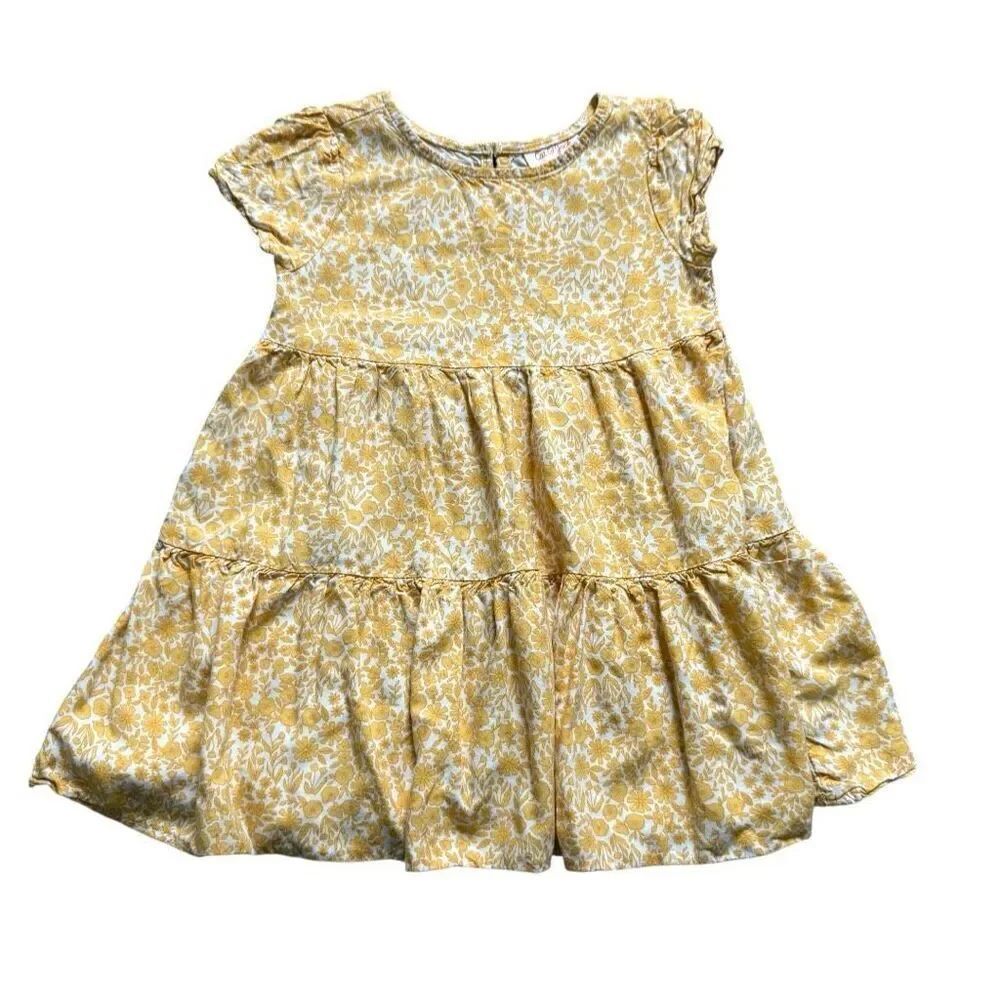 Toddler Girls Cat & Jack Yellow Floral Allover Print Tiered Dress - Sz 4T